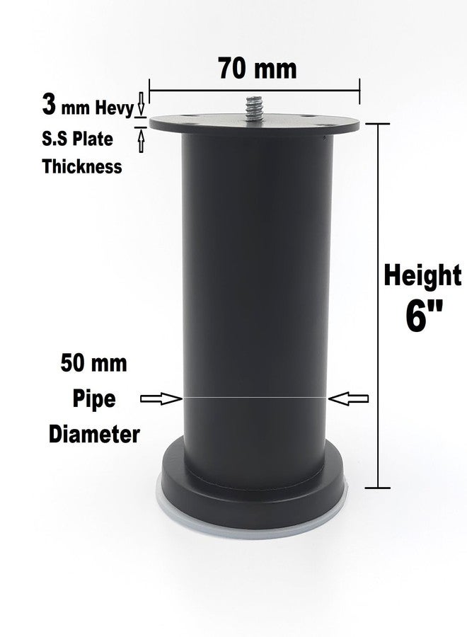 VMD, 6" Black Modern Style Furniture S.S Legs Perfect for Coffee Table, Dining Table, Designer Desk, Nightstand, 55mm Diameter (Pack of 4) - Image 2